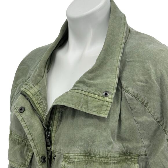 Evereve Camp Jacket Linen Women's SZ L Green Utility Military Cargo Streetwear - Picture 6 of 12